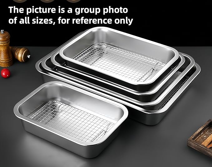 Stainless Steel Sturdy Roasting Pan with Cooling Rack – Oven, Toaster & Grill Safe, Deep Edge, Smooth Finish, Dishwasher Safe – Perfect for Turkey, Chicken, BBQ (10.4x7.7x2.8in)