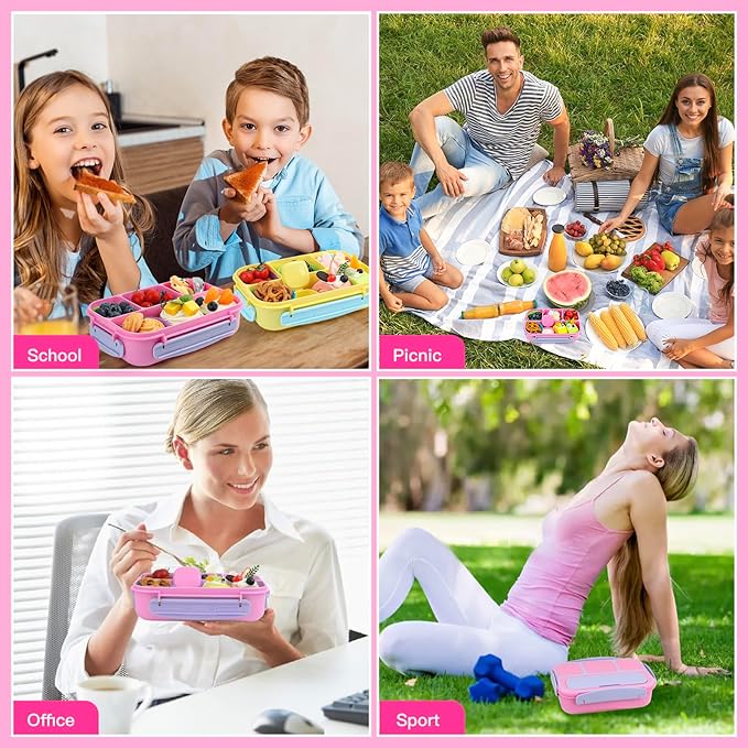 MaMix Bento Box Adult Lunch Box, Lunch Box Kids, Lunch Containers for Adults/Kids/Students,1300ML-4 Compartment Bento Box (purple)