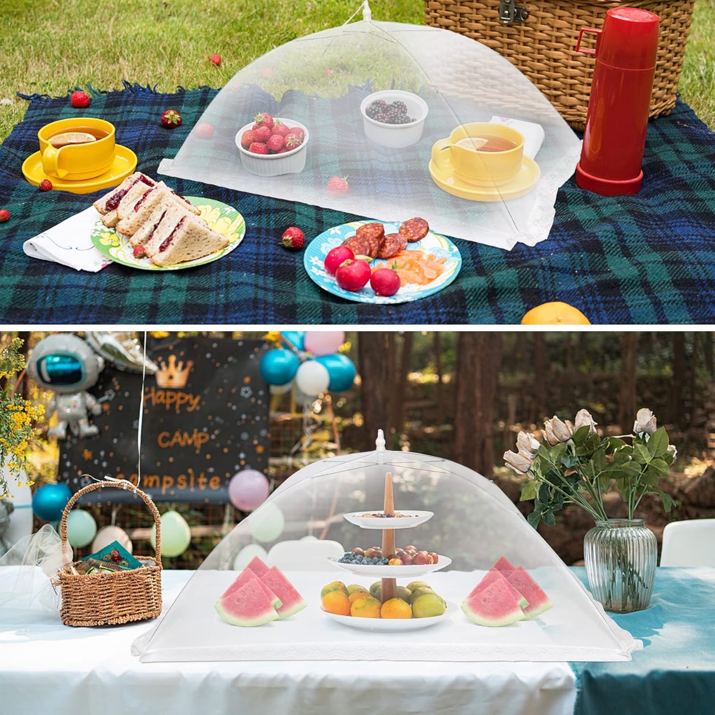 2 Pcs Extra Large Mesh Food Cover Tent(46"x20", 40"x24")Umbrella Food Screen Covers for Outside Pop-up Mesh Reusable and Collapsible Food Nets for Parties Picnics Outdoor BBQs…