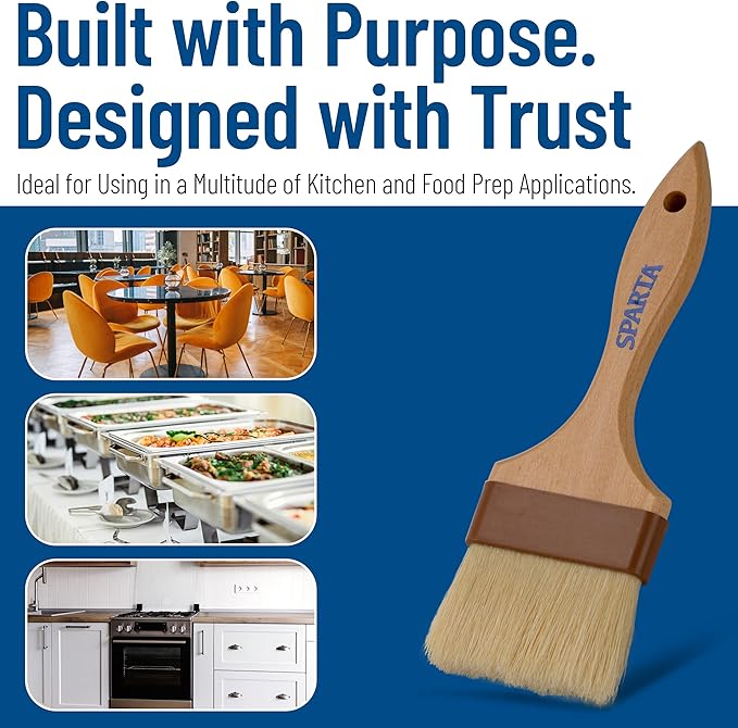 SPARTA 4037600 Boarhair Basting Brush, Flat Brush with Flat Brushhead, 9.25"L x 4"W, Wood Handle