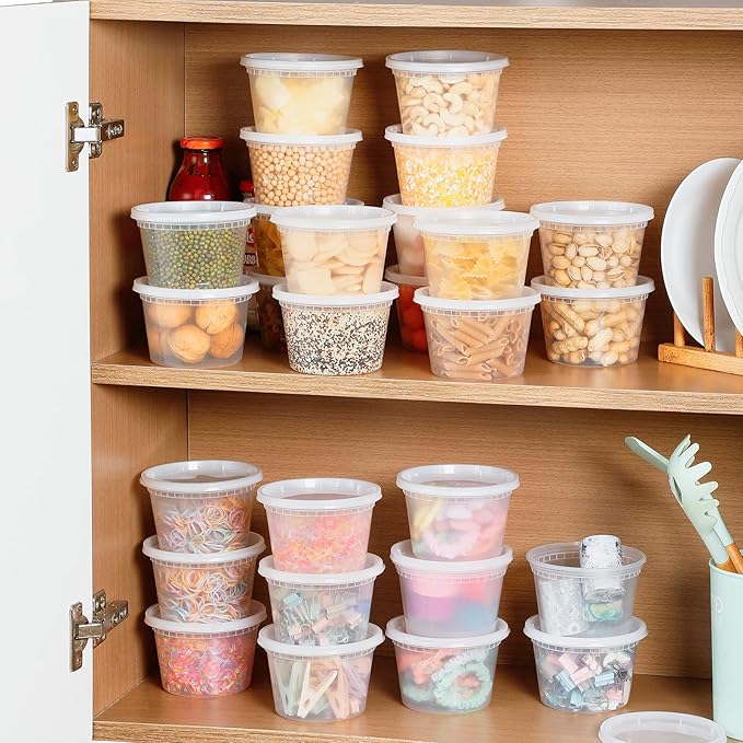 AOZITA 32 Sets 12 oz Plastic Deli Food Containers With Lids, Airtight Food Storage Containers, Freezer/Dishwasher/Microwave Safe, Soup Containers For Takeout Meal Prep Storage