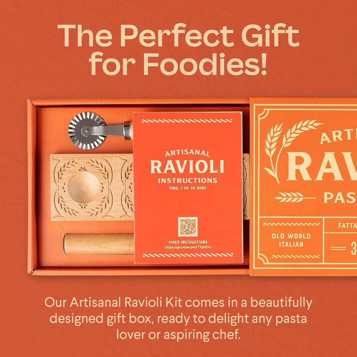Cooking Gift Set Co. Artisanal Ravioli Maker Press, Wooden Ravioli Mold & Pasta Maker, Ravioli Press, Pasta Cutter Wheel, Ravioli Maker Tool, Guide Pasta Making Tools Set for Homemade Pasta (3 Piece)
