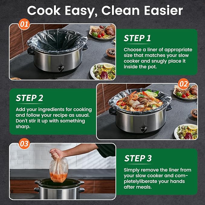 Slow Cooker Liners, Hotensil 14"x 22" 30 Count Cooking Bags Large Size Disposable Pot Liners, Fit 6QT to 10QT for Slow Cooker Cooking Trays, Multi-Purpose Durable Liners Plastic Bags, BPA Free
