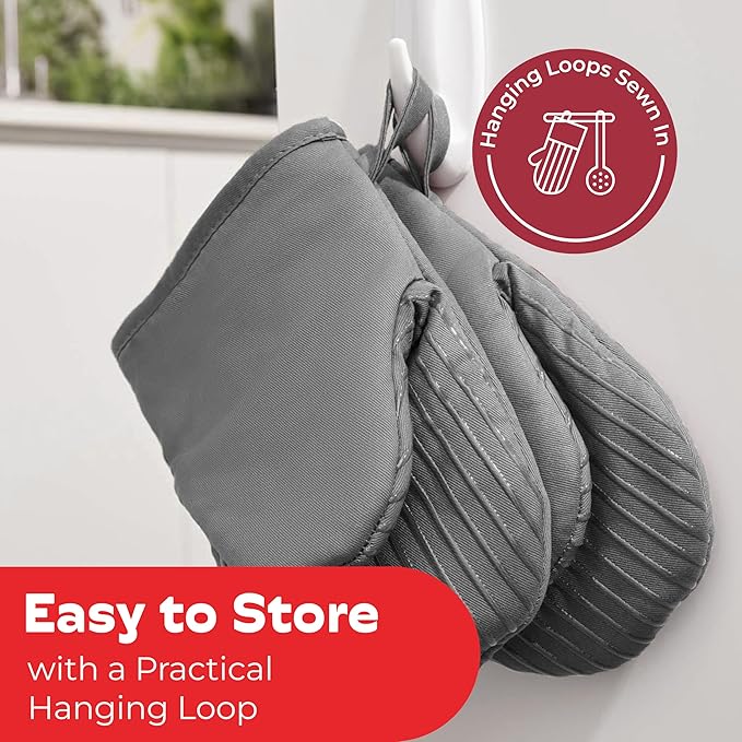 Big Red House - Silicone Mini Oven Mitts - Grey Set of 2 - Heat Resistant to 536 F / 280 C Kitchen Gloves Professional Grade Pot Holders for Cooking Baking