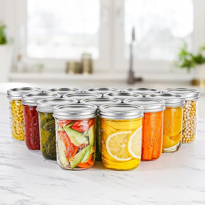 Miuyhji Mason Jars 16 oz with Lids, 9 Pcs Wide Mouth Glass Canning Jars with Airtight Lids and Bands, Overnight Oats Containers for Pickling, Freezing, Preserving, Meal Prep, Jar Décor