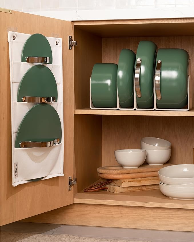 Caraway Deluxe Non-stick Ceramic Cookware Set (16 Piece) Pots, Frying Pans, Lids and Kitchen Storage - PFAS & PFOA Free - Oven Safe Pan Set & Compatible with All Stovetops - Gray