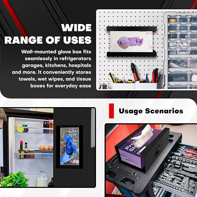 C&T Magnetic Glove Box Holder, Tissue Dispenser, Holds Boxes of Gloves, Towels, Wipes and Tissues,Suitable for Wall mounting, toolboxes, garages, workshops, Offices and Kitchens