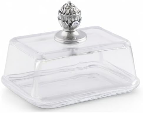 Arthur Court Glass Butter Dish with Lid Concho Classic Knob | Classic 2-Piece Design Covered Butter Keeper | Covers and Holds a Standard Stick of Butter | Western Farmhouse Décor