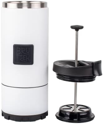 BruTrek® by Planetary Design OVRLNDR Travel Coffee French Press, 24 fl.oz, Double Wall Insulated, Easy To Clean Removable Bottom, No Spill Lid, On The Go Coffee Brewing (Snowflake White)