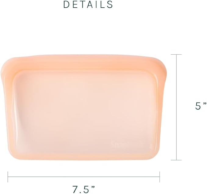 SnapPack Reusable Snack & Sandwich Bags, 2-Pack, 100% Pure Platinum Silicone, Dishwasher Safe, Heat‑Resistant, Freezer‑Safe and Sous‑Vide capable (Peach)