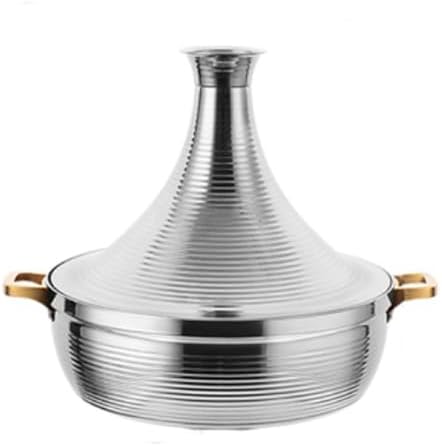 Large Stainless Steel Moroccan Tagine Pot, 30cm Non-Stick Tajine Casserole with Cone Lid & 2 Handles, Elegant Gold Design for Authentic Moroccan Cooking