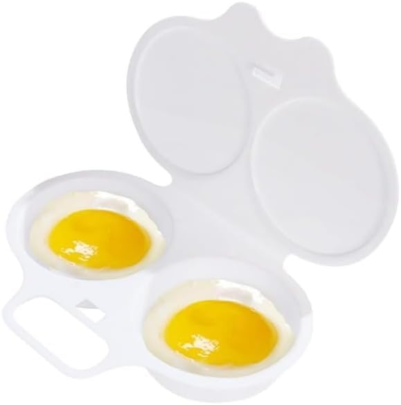 White Egg Poacher, Microwave Egg Boiler Poacher, Microwave Egg Poacher, 2 Cavity Nonstick Poached Egg Maker With Lid, Egg Cooker, Double Drain Poached Cups Specialty Cookware