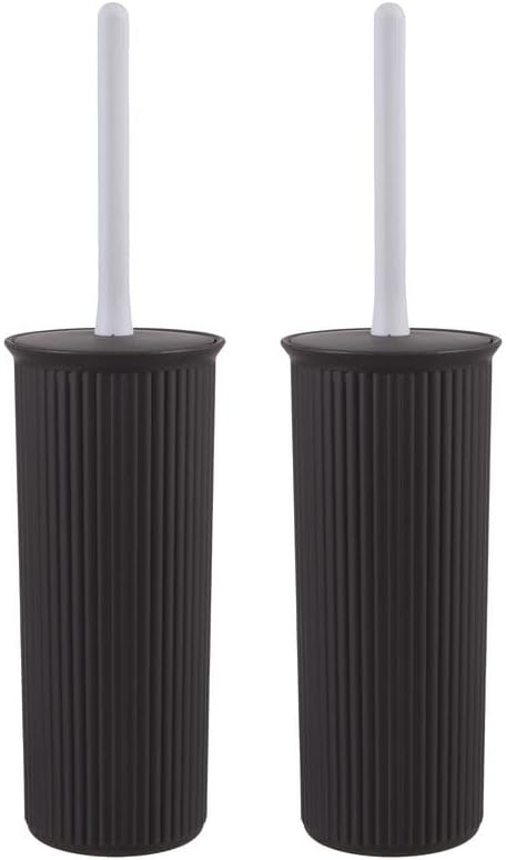 Decorative Plastic Toilet Bowl Brush and Holder Set, Brown (2 Pack) Cleaner Scrubber for Bathroom - Ribbed Design