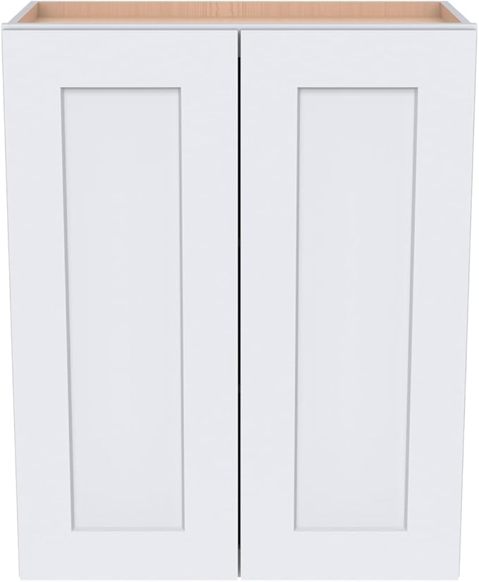 Wall-Mounted Cabinet – Solid Wood Shaker Style Medicine Cabinet with Adjustable Shelves & Soft-Close Doors for Bathroom, Kitchen, and Office Storage (White, 33" W x 12" D x 30" H)