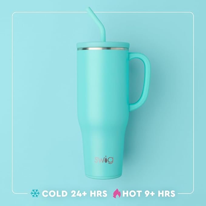 Swig Life 40oz Mega Mug, 40 oz Tumbler with Handle and Straw, Cup Holder Friendly, Dishwasher Safe, Extra Large Insulated Tumbler, Stainless Steel (Roller Rink)