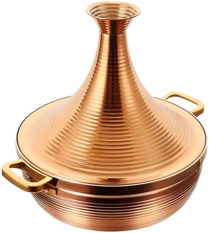 Large Stainless Steel Moroccan Tagine Pot - Non-Stick Casserole with Cone Lid & 2 Handles (30cm/11.8in, Gold) - Perfect for Authentic Moroccan Cooking