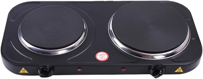 Compact and Portable Countertop Burner- Countertop Double Cast Iron Burner 2000 Watts Electric Hot Plate Temperature Controls Black