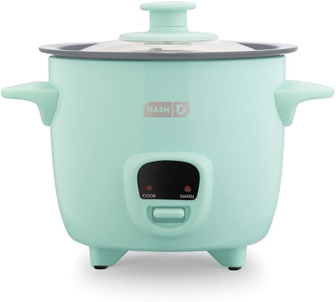 Dash Mini Ceramic Rice Cooker - Designed for Single-Serve Cooking - Compact Rice Cooker with Nonstick Removable Pot, Keep Warm Function & Easy-to-Clean Sleek Design - Aqua Ceramic