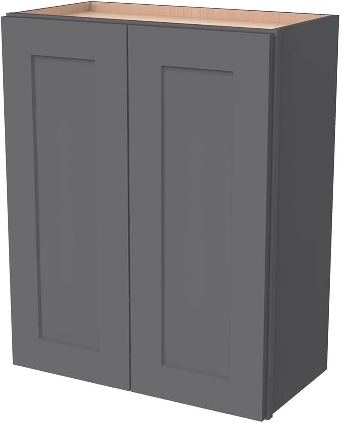 Wall-Mounted Cabinet – Solid Wood Shaker Style Medicine Cabinet with Adjustable Shelves & Soft-Close Doors for Bathroom, Kitchen, and Office Storage (Pebble Gray, 27" W x 12" D x 30" H)