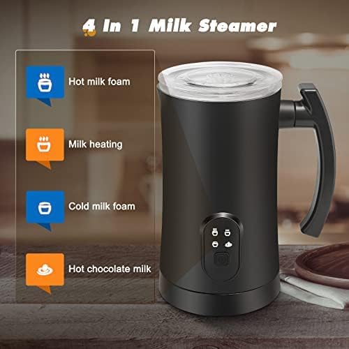 Automatic Milk Frother 4-in-1 Electric Milk Steam Machine 350ml Hot and Cold Mousse Chocolate Maker Latte Coffee Cappuccino Macchiato Automatic Heating Machine (Black)