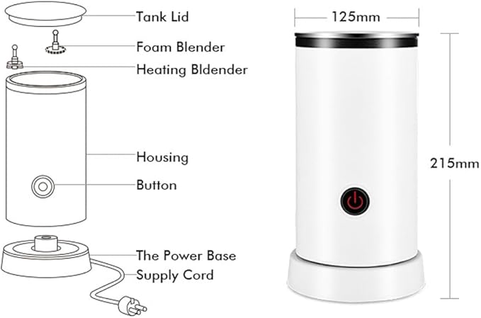 Matybobe Electric Milk Frother 4-in-1 600W 240ml/8.12oz Hot and Cold Milk Foamer Silent Operation Anti Slip Stainless Steel Milk Steamer for Latte Cappuccinos Macchiato Hot Chocolate Milk