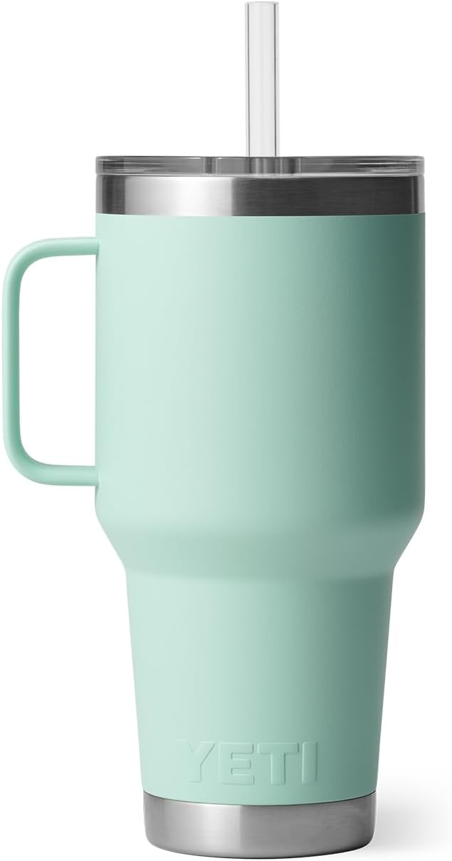YETI Rambler 35 oz Tumbler with Handle and Straw Lid, Travel Mug Water Tumbler, Vacuum Insulated Cup with Handle, Stainless Steel, Seafoam