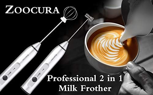 Zoocura Electric Whisk Milk Frother with 2 Whisks, Handheld Foam Maker For Coffee, Latte, Cappuccino, Hot Chocolate, Durable Drink Mixer