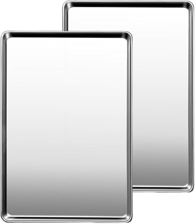 Commercial Quality Baking Sheet Pan Set, Natural Stainless Steel Cookie Sheet, Warp Resistant Nonstick Baker's Half Sheet Pan, Large Thick Cookie Tray Pans for Baking, Roasting(2 Pack, 20X14Inch)