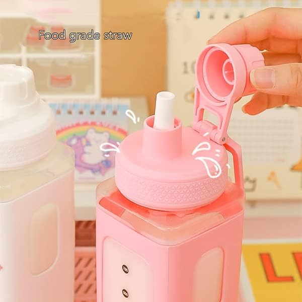 Kawaii Bear Pastel Water Bottle With 3D Sticker 700ml Plastic Travel Tea Juice Milk Portable Cute Shaker Drink Bottle Gift (Pink)