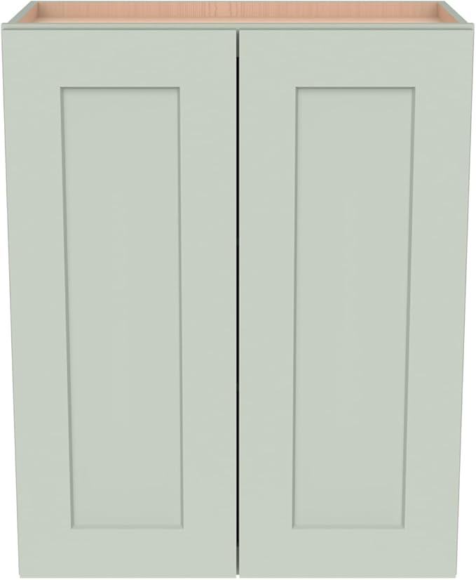 Wall-Mounted Cabinet – Solid Wood Shaker Style Medicine Cabinet with Adjustable Shelves & Soft-Close Doors for Bathroom, Kitchen, and Office Storage (Jade Green, 24" W x 12" D x 30" H)