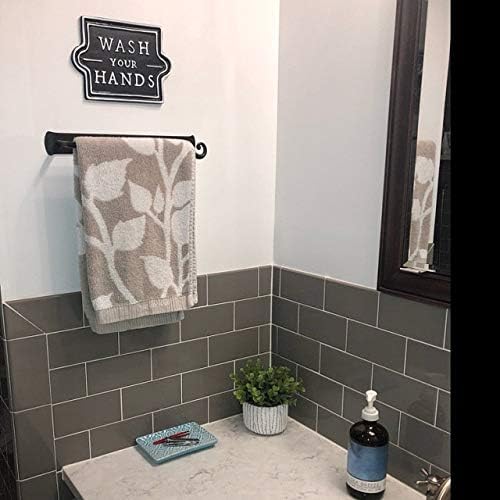 RTZEN Matte Black Hand Towel Holder for Bathroom - Handcrafted Farmhouse Wrought Iron Metal Kitchen Bar - Small Hand Towel Bar Hanger for Home or Office - Wall Mounted Rack Fits 10" Towels