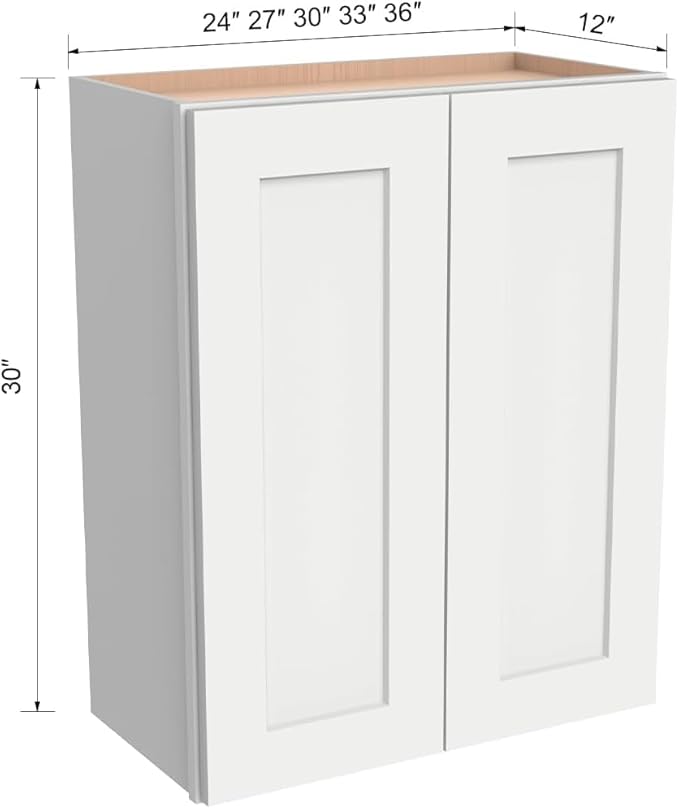 Wall-Mounted Cabinet – Solid Wood Shaker Style Medicine Cabinet with Adjustable Shelves & Soft-Close Doors for Bathroom, Kitchen, and Office Storage (Origami White, 24" W x 12" D x 36" H)