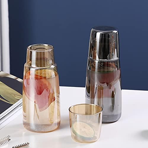 GRFIT Jug Set of 750ml Glass Teapot, Transparent Water Jug with Glass Cup, Water Kettle for Household Nightstand Water Pitcher (Brown)