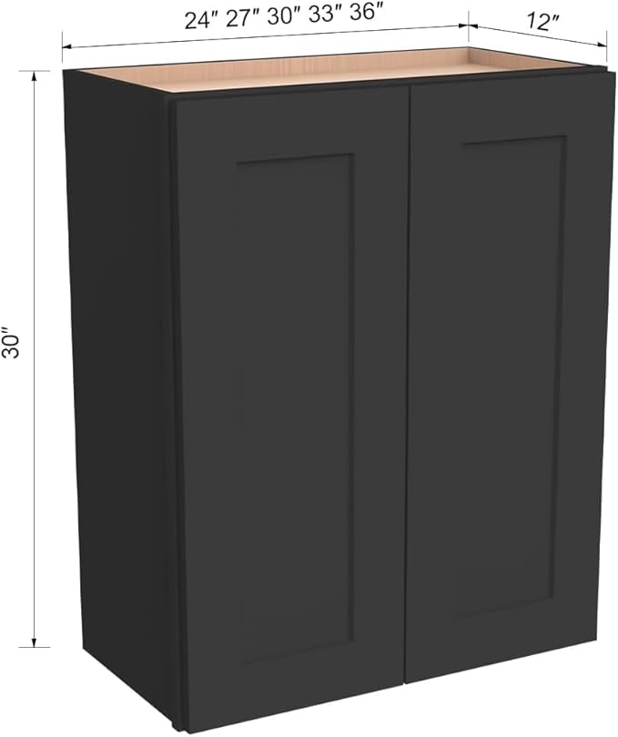 Wall-Mounted Cabinet – Solid Wood Shaker Style Medicine Cabinet with Adjustable Shelves & Soft-Close Doors for Bathroom, Kitchen, and Office Storage (Charcoal Black, 39" W x 12" D x 30" H)