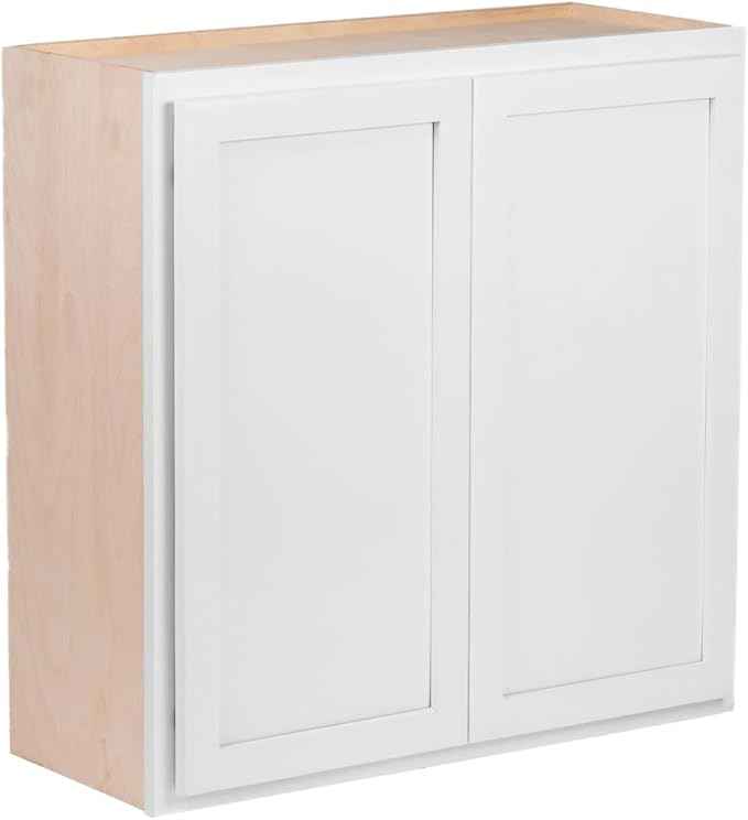 Quicklock RTA (Ready-to-Assemble) 42" Tall Wall Kitchen Cabinets - Shaker Style | 100% Hardwood | Made in America | Soft Close Hardware (12" D x 33" W x 42" H, Pure White)