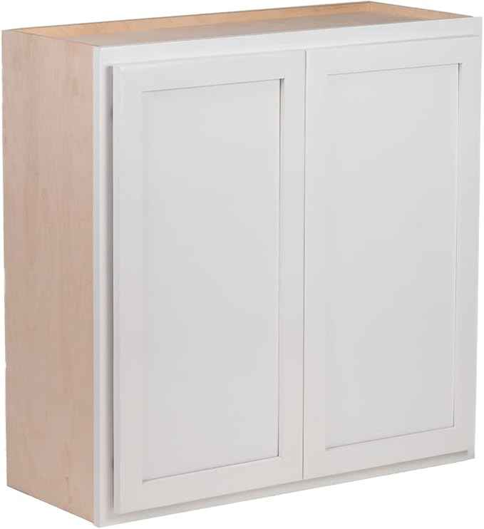 Quicklock RTA (Ready-to-Assemble) 42" Tall Wall Kitchen Cabinets - Shaker Style | 100% Hardwood | Made in America | Soft Close Hardware (Pure White, 12" D x 30" W x 42" H)