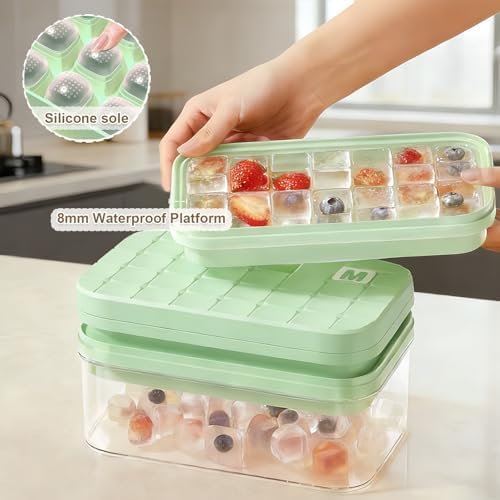 Ice Cube Tray with Lid and Bin + Silicone Ice Cube Trays with Lid and Bin