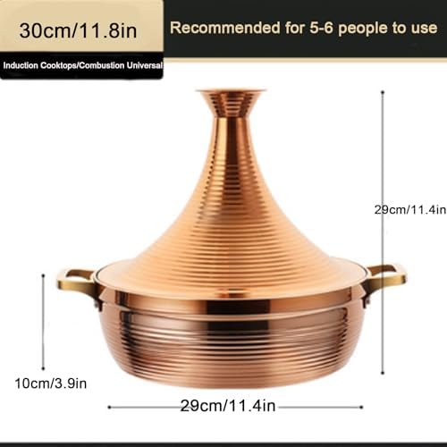 Large Stainless Steel Moroccan Tagine Pot - Non-Stick Casserole with Cone Lid & 2 Handles (30cm/11.8in, Gold) - Perfect for Authentic Moroccan Cooking