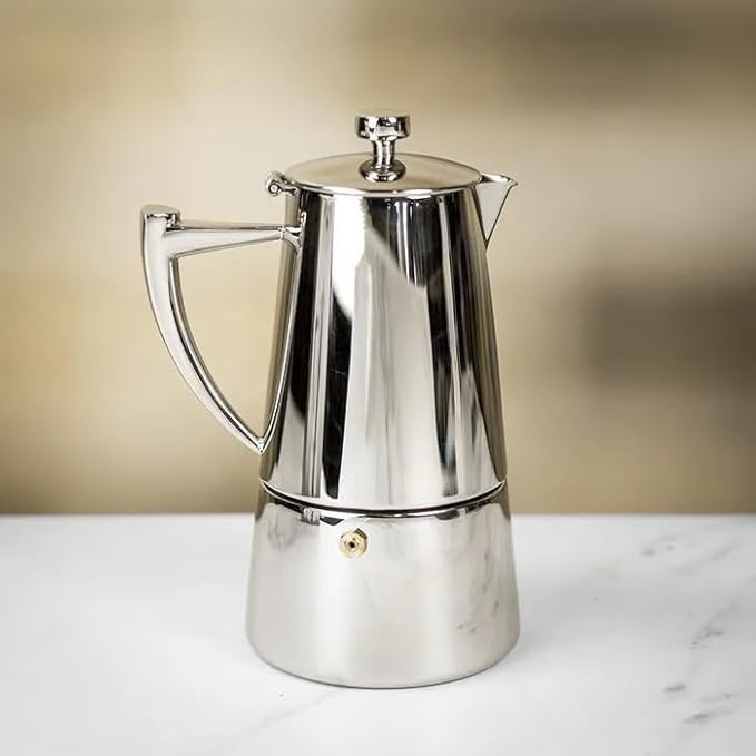 Cuisinox Roma Stovetop Espresso Maker COF-4R, Stainless Steel Coffee Percolator Stovetop, Heat-Resistant & Non-Reactive, 4-Cup Italian Espresso Maker Easy to Clean, Durable Stove Top Percolator