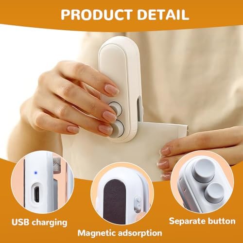 2-in-1 Mini Bag Sealer with Cutter & Magnet, Rechargeable Handheld Resealer for Snack & Food Storage, Portable Sealing Machine (White, 2pcs) - Perfect for Chip Bags & Snacks