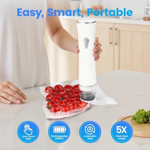 Preserve Compact Vacuum Sealer for Food (Vacuum Sealer Machine + 30 Reusable Vacuum Bags) Powerful Handheld Vacuum Sealer Machine, Seal Meal Saver, Portable Food Sealer