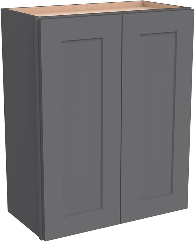 Wall-Mounted Cabinet – Solid Wood Shaker Style Medicine Cabinet with Adjustable Shelves & Soft-Close Doors for Bathroom, Kitchen, and Office Storage (Pebble Gray, 42" W x 12" D x 36" H)