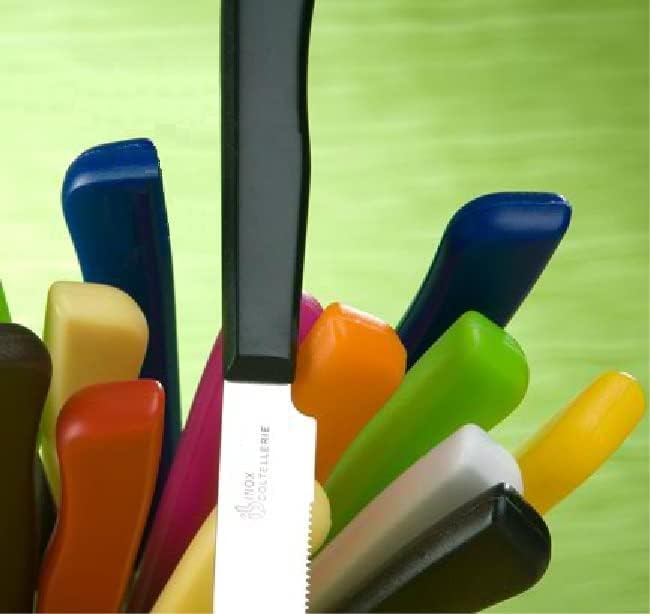 Tredoni 6 kitchen Knives - 4.3"/11cm Italian Stainless Steel Serrated Vegetable/Steak/Table Knife Cutlery, Rounded Tip (Azure)