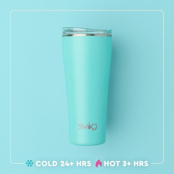 Swig Life 32oz Insulated Tumbler, Travel Coffee Tumbler with Lid, Cup Holder Friendly Travel Coffee Mug, Stainless Steel, 32 oz, Reusable Insulated Mug with Lid (Mr Claus)