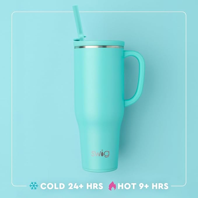 Swig Life 40oz Leak Proof Mega Mug, 40oz Leak Proof Tumbler with Handle and Straw, Extra Large Insulated Tumblers, Cup Holder Friendly Travel Mug, Reusable Leakproof Water Bottle (Giddy Up)