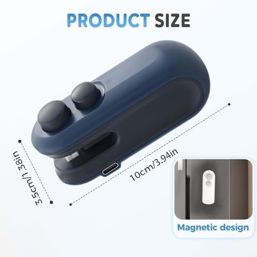 2-in-1 Mini Bag Sealer with Cutter & Magnet, Rechargeable Portable Resealer for Snack & Food Storage, Handheld Heat Seal Machine, 2pcs White Chips Sealing Device