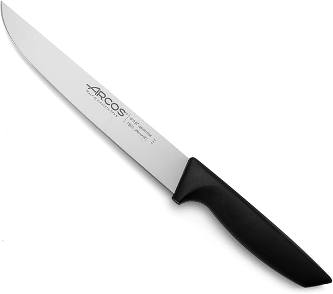 Arcos Kitchen Knife 8 Inch. Nitrum Stainless Steel Blade and Black Polypropylene Handle - Lightweight and Durable for Everyday Use. Niza Series