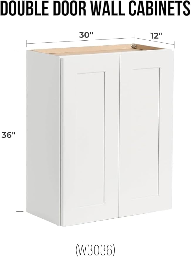Wall-Mounted Cabinet – Solid Wood Shaker Style Medicine Cabinet with Adjustable Shelves & Soft-Close Doors for Bathroom, Kitchen, and Office Storage (White, 33" W x 12" D x 42" H)