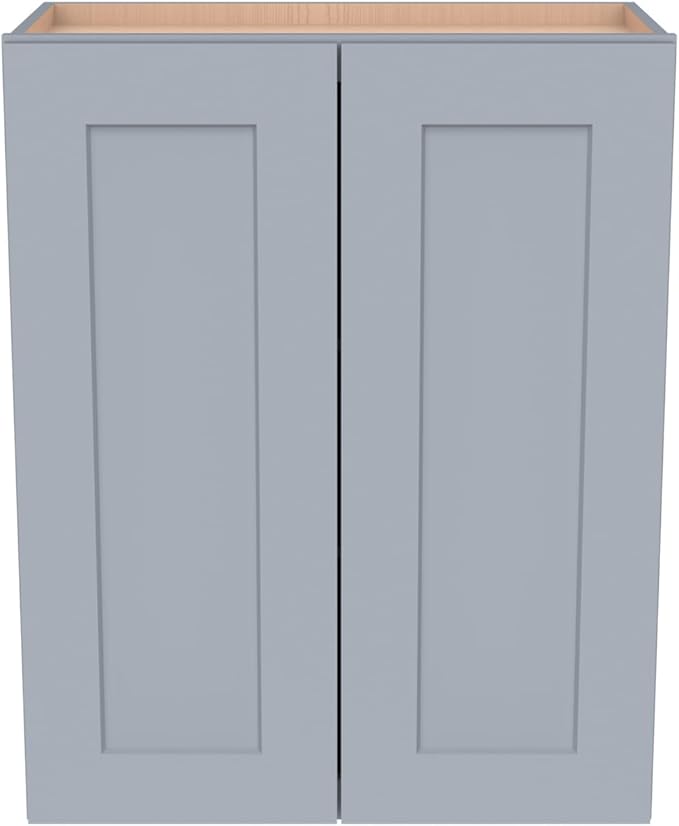 Wall-Mounted Cabinet – Solid Wood Shaker Style Medicine Cabinet with Adjustable Shelves & Soft-Close Doors for Bathroom, Kitchen, and Office Storage (Grey, 33" W x 12" D x 30" H)