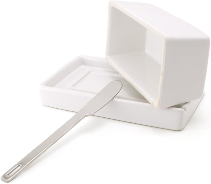 ZERO JAPAN Compact Butter Dish for Countertop, Fits West Coast Butter Sticks (Stubby Size), Ceramic Butter Keeper with Lid, Space-Saving Design, Made in Japan, Jeans Blue